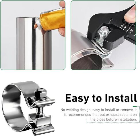 2.5 Inch Car Exhaust Clamp, Stainless Steel Narrow Band Muffler Clamp, Adjustable Exhaust Pipe O-Type Buckle Fastener, Universal for Muffler and Exhaust System Repair (Silver) in Saudi Arabia