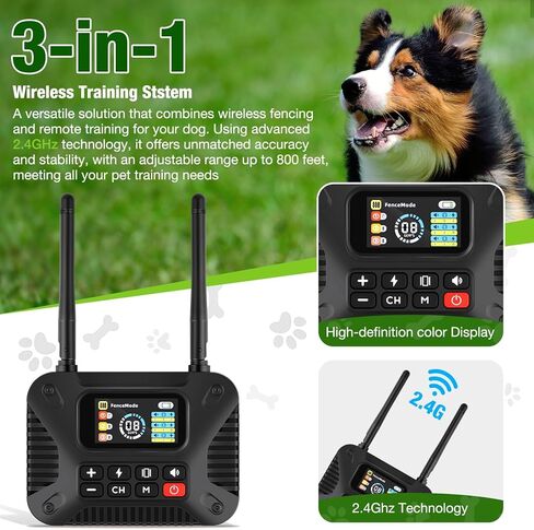 Pet Smart Wireless Dog Fence Collar for 3 Dogs 2.4GHz Electric Dog Fence Portable Waterproof Rechargeable Pet Training Collars (1 Controller & 3 Collar) in Saudi Arabia