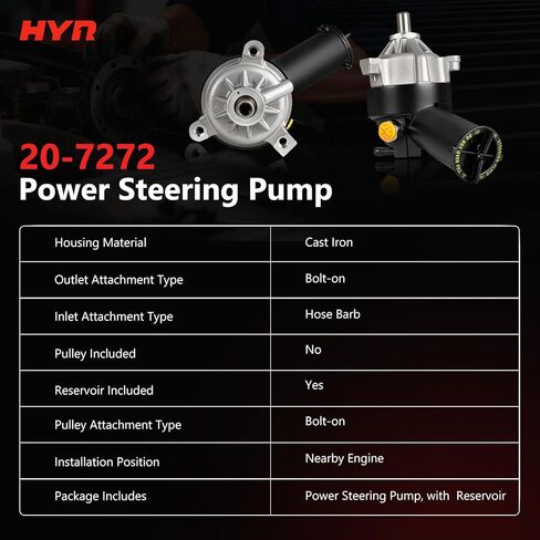 HYR Power Steering Pump with Reservoir Compatible with 1990-1996 Ford F-150 F-350 Bronco; 1990-1997 F-250; 1990 F-200, Replace # 20-7272, 207272, 207272F, E7TZ3A674BBRM, F0TZ3A674A in Kuwait