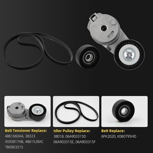 Dasbecan 38323 Drive Belt Tensioner Idler Pulley Serpentine Kit Compatible with Dodge Ram 1500 2500 09-10 Ram 1500 11-12, 2500 3500 11-18,4500 5500 14-16 5.7L 6.4L V8 Belt 6PK2020 in Kuwait