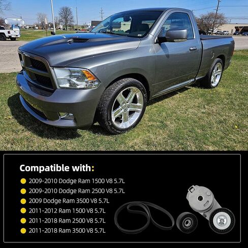 Dasbecan 38323 Drive Belt Tensioner Idler Pulley Serpentine Kit Compatible with Dodge Ram 1500 2500 09-10 Ram 1500 11-12, 2500 3500 11-18,4500 5500 14-16 5.7L 6.4L V8 Belt 6PK2020 in Kuwait