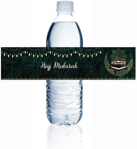 36PCS Hajj Mubarak Water Bottle Sticker Labels Ramadan Party Supplies Islamic Muslim Eid Party Decorations(Green) in Saudi Arabia