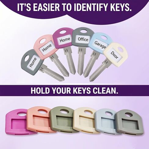12 Pcs Silicone Key Covers Caps, 6 Colors Key Identifiers with Clear Windows & Labels, 1 Inch Key Protectors for Standard Flat House Keys, Easy Key Organization in Saudi Arabia