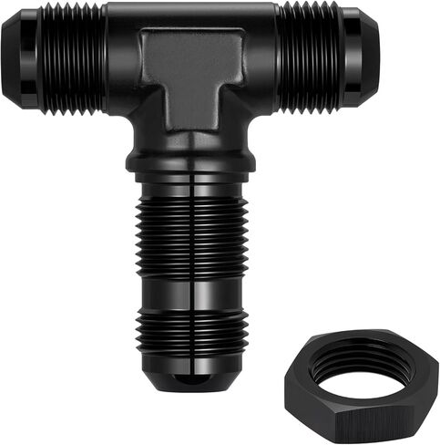 EVIL ENERGY 8AN Male Flare Bulkhead on Side Tee T Fitting Adapter, Bulkhead Tee with AN8 Nut Aluminum Black in Kuwait