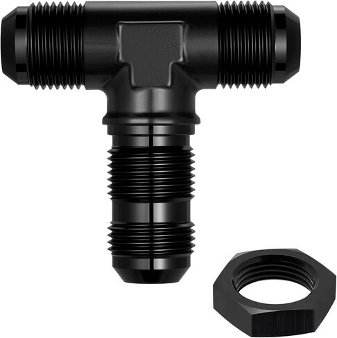 EVIL ENERGY 8AN Male Flare Bulkhead on Side Tee T Fitting Adapter, Bulkhead Tee with AN8 Nut Aluminum Black in Kuwait