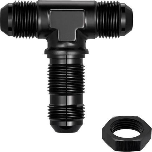 EVIL ENERGY 8AN Male Flare Bulkhead on Side Tee T Fitting Adapter, Bulkhead Tee with AN8 Nut Aluminum Black in Kuwait
