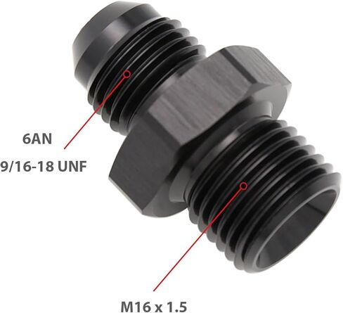 Straight Male Flare -6 AN AN6 to M16 x 1.5 Male Metric Thread Pipe Fuel Fitting Adapter Aluminum Black in Kuwait