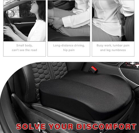 Car Seat Cushion, Ergonomic Memory Foam Auto Booster Seat Pad with Nonslip Bottom, Comfortable Vehicle Cushion for Short People Driving Fit for Sedan Truck SUV, Car Accessories (Black) in Kuwait