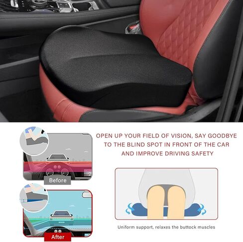 Car Seat Cushion, Ergonomic Memory Foam Auto Booster Seat Pad with Nonslip Bottom, Comfortable Vehicle Cushion for Short People Driving Fit for Sedan Truck SUV, Car Accessories (Black) in Kuwait