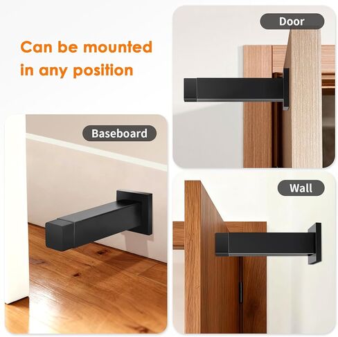 4 Pack Door Stoppers, Black Door Stops Square Modern Doorstop Wall Mounted with Rubber Tip, Solid Baseboard Door Bumper Wall Protector in Saudi Arabia