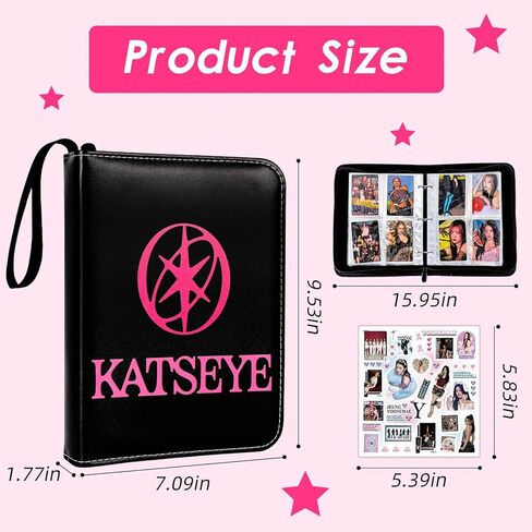 A5 Katseye Photocard Binder with 50 Pack 4-Pocket Card Pages, 3-Ring Card Collector Album with 6 Stickers and 400 Card Slots,Water-Resistant PU Leather Binder Cover for Organizing Card Fans Gifts in Saudi Arabia