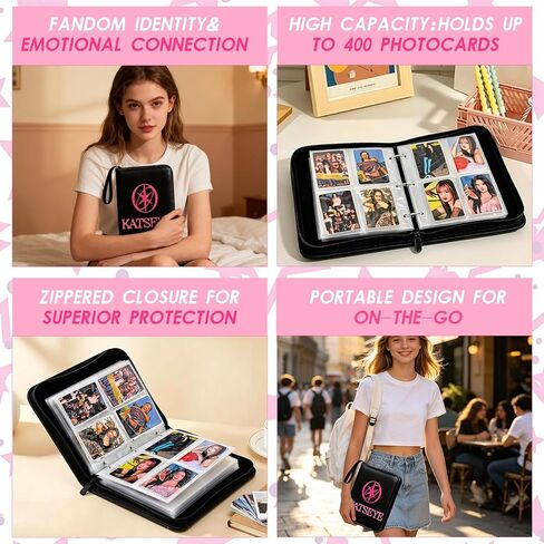 A5 Katseye Photocard Binder with 50 Pack 4-Pocket Card Pages, 3-Ring Card Collector Album with 6 Stickers and 400 Card Slots,Water-Resistant PU Leather Binder Cover for Organizing Card Fans Gifts in Saudi Arabia