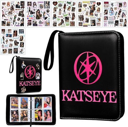 A5 Katseye Photocard Binder with 50 Pack 4-Pocket Card Pages, 3-Ring Card Collector Album with 6 Stickers and 400 Card Slots,Water-Resistant PU Leather Binder Cover for Organizing Card Fans Gifts in Saudi Arabia