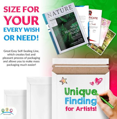 ABC PACK & SUPPLY رسائل بريدية صلبة مقاس 12.75 × 15 بوصة، مغلفات من الورق المقوى الأبيض، شريط ممزق ذاتي الغلق، ورق مقوى 550 جرام في المتر المربع، تصميم ثابت، عبوة من 25 قطعة in Kuwait