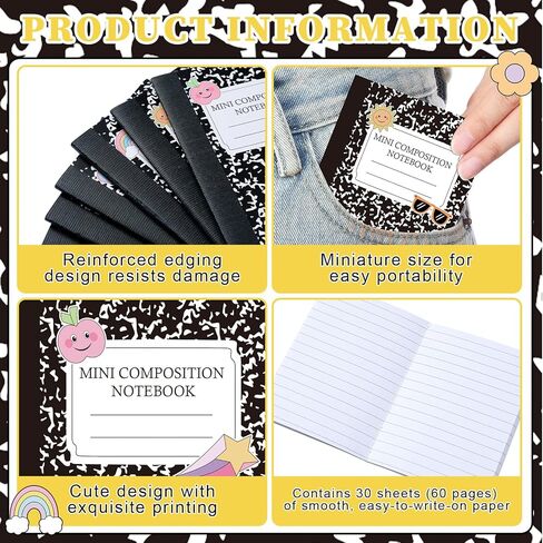 Gilprop 30 Pack Mini Composition Notebook 6 Cute Styles Mini Composition Books Bulk Small Pocket Marble Journal Notebooks Pocket Size 4.5 x 3.25 in for Classroom Elementary Preschool Teacher Supplies in Saudi Arabia