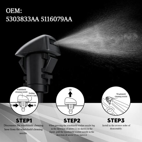 2PCS Front Windshield Washer Nozzles, Windshield Wiper Sprayer Jet Kit Replaces 4805742AB 5113049AA 5116079AA 5303833AA, Car Washer Nozzle Accessories Compatible with Most Vehicles in Kuwait