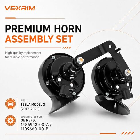 Horn Assembly Dual Tone Snail High Low Tone Horn Compatible with Tesla Model 3 2017-2018-2019-2020-2021-2022, Replace OE 1486943-00-A 1109660-00-B Direct Fit Plug & Play in Saudi Arabia
