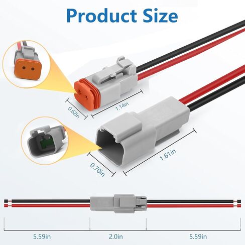 DT 2 Pin Waterproof Connectors, 14 AWG Deutsch Connector 2 Wire Connector Kit, 4 Pairs Automotive Electrical Connectors, Male & Female Plug for Truck, Boat, Car, LED Lights (2 Pin) in Saudi Arabia
