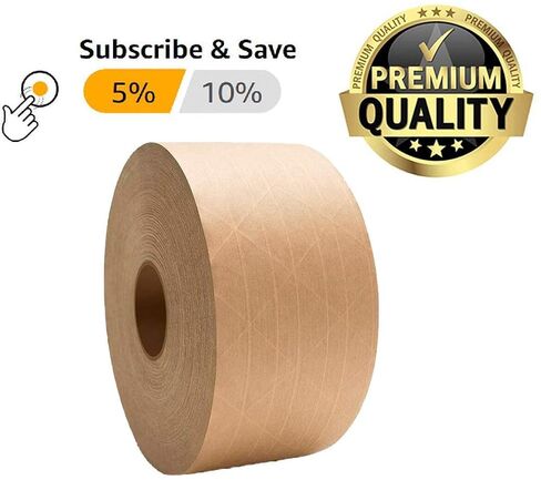 شريط مقوى بالألياف الزجاجية 72 مم × 450 قدم. 10 لفات من شريط ختم كرتون كرافت شريط ورقي كرافت صناعي للتغليف متوسط ​​الوزن خفيف الوزن لاصق منشط بالماء ختم واضح in Kuwait