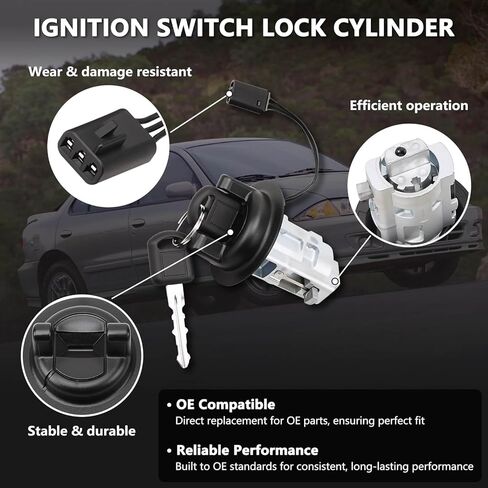 RAMATA 924-726 Ignition Switch Lock Cylinder with 2 Keys Compatible with 2000 2001 2002 2003 2004 2005 Chevrolet Cavalier, Pontiac Sunfire, Replace # 924726 in Saudi Arabia