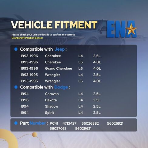 مستشعر موضع العمود المرفقي للمحرك ENA متوافق مع دودج جيب شيروكي رانجلر جراند شيروكي كارافان داكوتا سبيريت شادو 1993 1994 1995 1996 L6 4.0L يستبدل PC41 4713427 56026882 in Kuwait