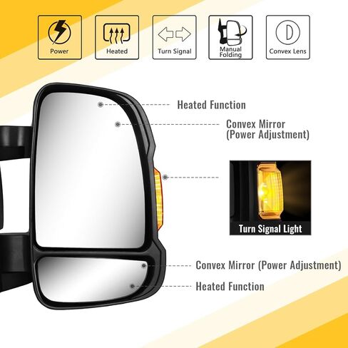 مرآة الجانب الأيمن للركاب من Sanooer متوافقة مع 2014-2025 Ram Promaster 1500 2500 3500 مع ضوء إشارة الانعطاف الساخن وزجاج الطاقة اليدوي القابل للطي، استبدل CH1320417 5VE99JXWAB in Kuwait