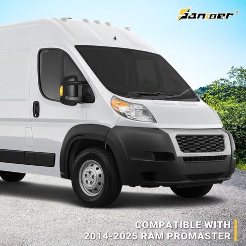 مرآة الجانب الأيمن للركاب من Sanooer متوافقة مع 2014-2025 Ram Promaster 1500 2500 3500 مع ضوء إشارة الانعطاف الساخن وزجاج الطاقة اليدوي القابل للطي، استبدل CH1320417 5VE99JXWAB in Kuwait