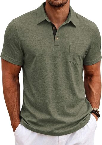 COOFANDY Men Short Sleeve Polo Shirt Casual Summer Collar Shirts Dress Button Polo T Shirt Classic Golf Shirts in Saudi Arabia