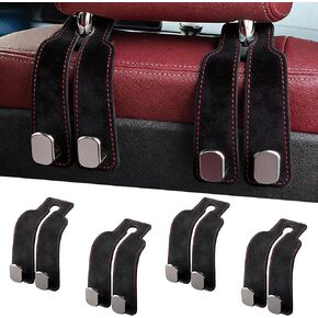 Car Headrest Hook, Seat Back Storage Hook, Luxury Leather Metal Multi-functional Car Organizer Hook (Black - 4 Piece Set) in Saudi Arabia