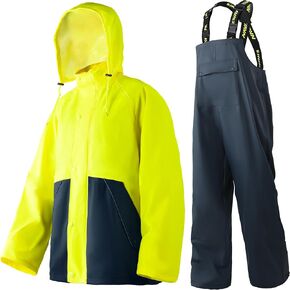 Men's Work Utility Outerwear - PRO Rain Suit with Stretch Jacket and Bib Pants for Ultimate Safety and Comfort in Saudi Arabia