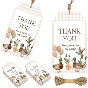 50Pcs Mallard Duck Paper Favor Tags Thank You for Celebrating with Us Greeting Candy Goodie Hanging Labels Duck Gift Tag with String for Duck Hunting Birthday Baby Shower Party Decorations Supplies in Saudi Arabia