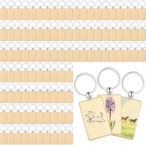 100 Pcs Wooden Keychain Blanks Bulk, Unfinished Wood Engraving Blank Key Chain DIY Rectangular Key Ring Tags for Crafts Gift,Pet Tags in Saudi Arabia