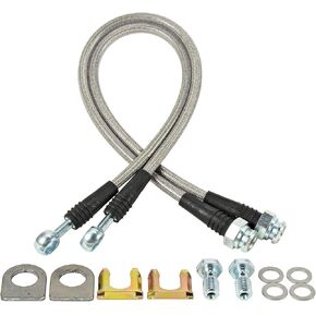 طقم خرطوم الفرامل JEGS DOT | يناسب فرجار GM Metric (D154) | صنع في الولايات المتحدة الأمريكية | بانجو 10 مم إلى 3/8 بوصة - 24 دوارة متوهجة مقلوبة | يناسب: خطوط الفرامل 3/16 بوصة | يستخدم في الأمام والخلف | خراطيم طويلة 18 بوصة in Kuwait