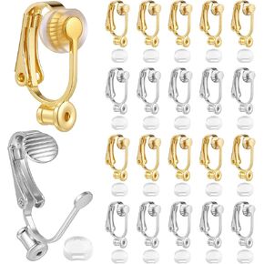 20 Pieces Earring Converters Pierced to Clip, Clip on Earring Converter with 20 Pieces Silicone Earrings Pads Non-Pierced Earrings Clips Components Findings for None Pierced Ears, Silver Gold in Kuwait