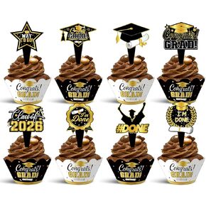 48 Pieces 2026 Graduation Cupcake Toppers and Wrappers, Adjustable Grad Cap Diploma Cake Decorations for Class of 2025 Graduation Party Supplies (Blue White) in Saudi Arabia