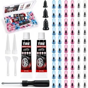 60PCS Tire Repair Rubber Nails Kit, 3 Sizes Screw-in Tire Plugs with 2 Tubes Tire Sealant Glue & 1 Screwdriver, Fast Puncture Repair for Car, Motorcycle, Truck & Tractor in Saudi Arabia