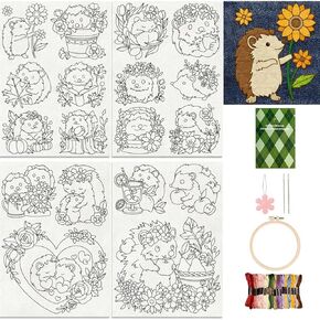 YABAYIKE 4 Sheets Water Soluble Embroidery Patterns Stabilizers Kit, Needles & Guide - Stick and Stitch Embroidery Paper with Peacock, Bird, Hedgehog & Horse Patterns for Hand Sewing Lovers (Set 3) in Saudi Arabia
