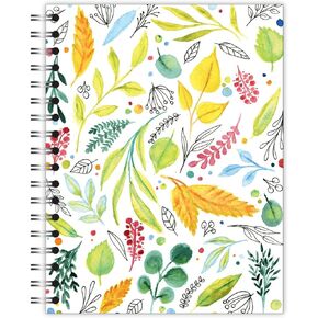 Small Spiral Bound Recycled Notebook, Leaves Design, 9.75" x 7.5", 70 Sheets, Double-Wire, College Ruled, Vegan, Made in USA in Saudi Arabia