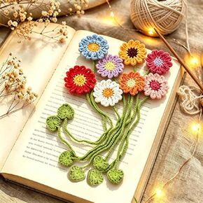 Yuboo 8 Pack Crochet Flower Bookmarks, Daisy Flower Handmade Personalized Cute Funny Girly Birthday Bookmarks Gifts for Book Lovers Women Girls Teachers Reading Men in Saudi Arabia