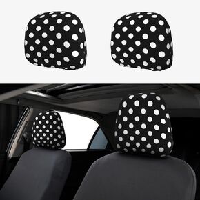 2 pcs White Black Polka Dot Elastic Car Seat Protector Universal Fit Most Cars Sedans, Auto Seat Cover Interior Accessories for Men Women in Saudi Arabia
