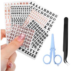 6 أوراق ملصقات حروف صغيرة، 0.18 بوصة معدنية ثلاثية الأبعاد 0-9 أرقام A-Z ملصقات أبجدية ذاتية اللصق مع مقص وملاقط لتزيين صب راتنجات الإيبوكسي DIY الحرف الفنية للأظافر in Kuwait
