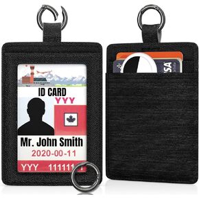 Black Genuine Leather ID Badge Holder for a Lanyard or Belt Loop, Premium ID Card Holder Multinational Design with Spring Ring Clasp, Elastic Back Card Pocket, Airports ID Badge Swipe, Black, in Saudi Arabia
