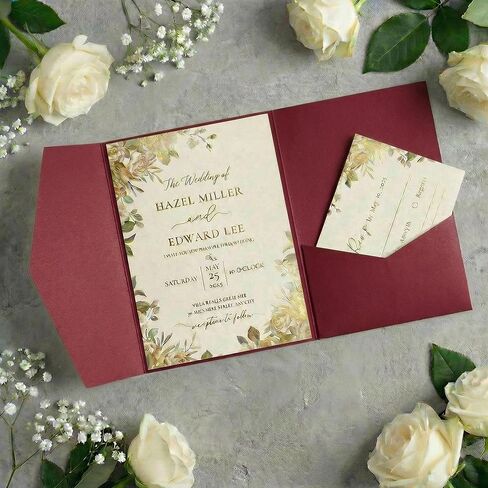 25 Pcs Trifold Wedding Invitation Pockets | 250GSM Thick Paper Pocket Invitations for 5x7 Wedding Cards, Bridal Shower, Engagement, Quinceanera Invitation (Ivory) in Saudi Arabia
