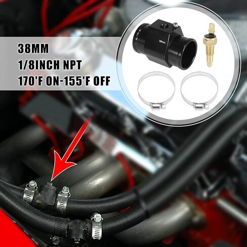 X AUTOHAUX 1 Set Car Engine Coolant Temperature Sensor Switch Radiator Hose Fitting Adapter 38mm 200'F On-185'F Off in Kuwait
