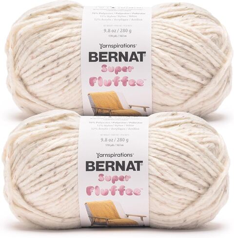 خيوط Bernat Super Fluffee Fawn Fleck - عبوتان بوزن 280 جم/10 أونصة - 76% بوليستر 12% نايلون 12% أكريليك - #6 ضخم جدًا - 178 ياردة - حياكة/كروشيه in Kuwait