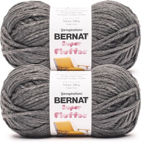 خيوط Bernat Super Fluffee Fawn Fleck - عبوتان بوزن 280 جم/10 أونصة - 76% بوليستر 12% نايلون 12% أكريليك - #6 ضخم جدًا - 178 ياردة - حياكة/كروشيه in Kuwait