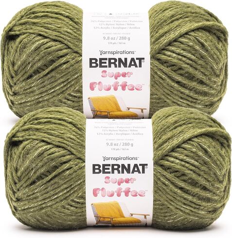 خيوط Bernat Super Fluffee Fawn Fleck - عبوتان بوزن 280 جم/10 أونصة - 76% بوليستر 12% نايلون 12% أكريليك - #6 ضخم جدًا - 178 ياردة - حياكة/كروشيه in Kuwait