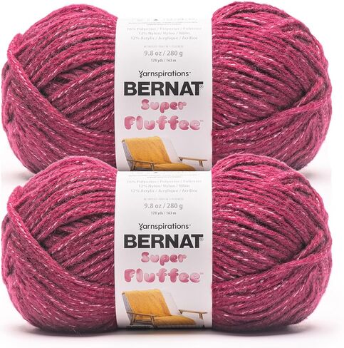 خيوط Bernat Super Fluffee Fawn Fleck - عبوتان بوزن 280 جم/10 أونصة - 76% بوليستر 12% نايلون 12% أكريليك - #6 ضخم جدًا - 178 ياردة - حياكة/كروشيه in Kuwait
