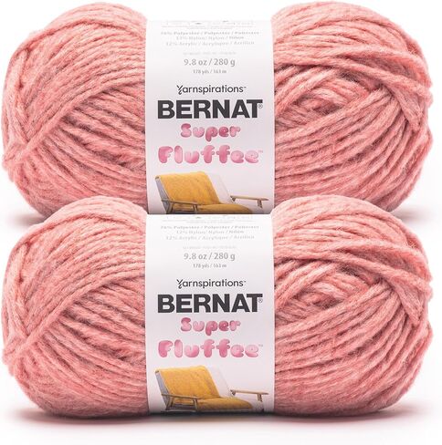 خيوط Bernat Super Fluffee Fawn Fleck - عبوتان بوزن 280 جم/10 أونصة - 76% بوليستر 12% نايلون 12% أكريليك - #6 ضخم جدًا - 178 ياردة - حياكة/كروشيه in Kuwait
