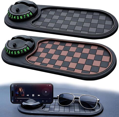 2 PCS Multifunction Car Anti-Slip Mat, All in One Car Organizer Pad,Universal Car Anti Slip Mat Phone Holder,Rotatable Vehicle Phone Holder with Temporary Parking Number,for Sunglasses,Keys,Gadgets in Saudi Arabia